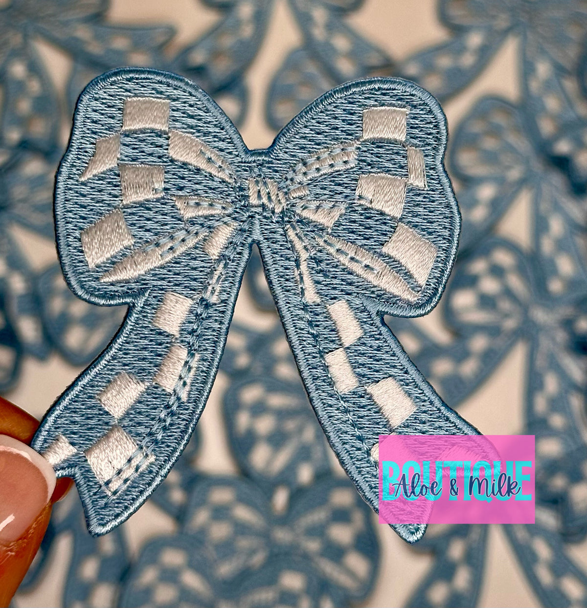 Checkered Bow embroidered patch, bow patches, checkered patch, cheer patches, game day patch
