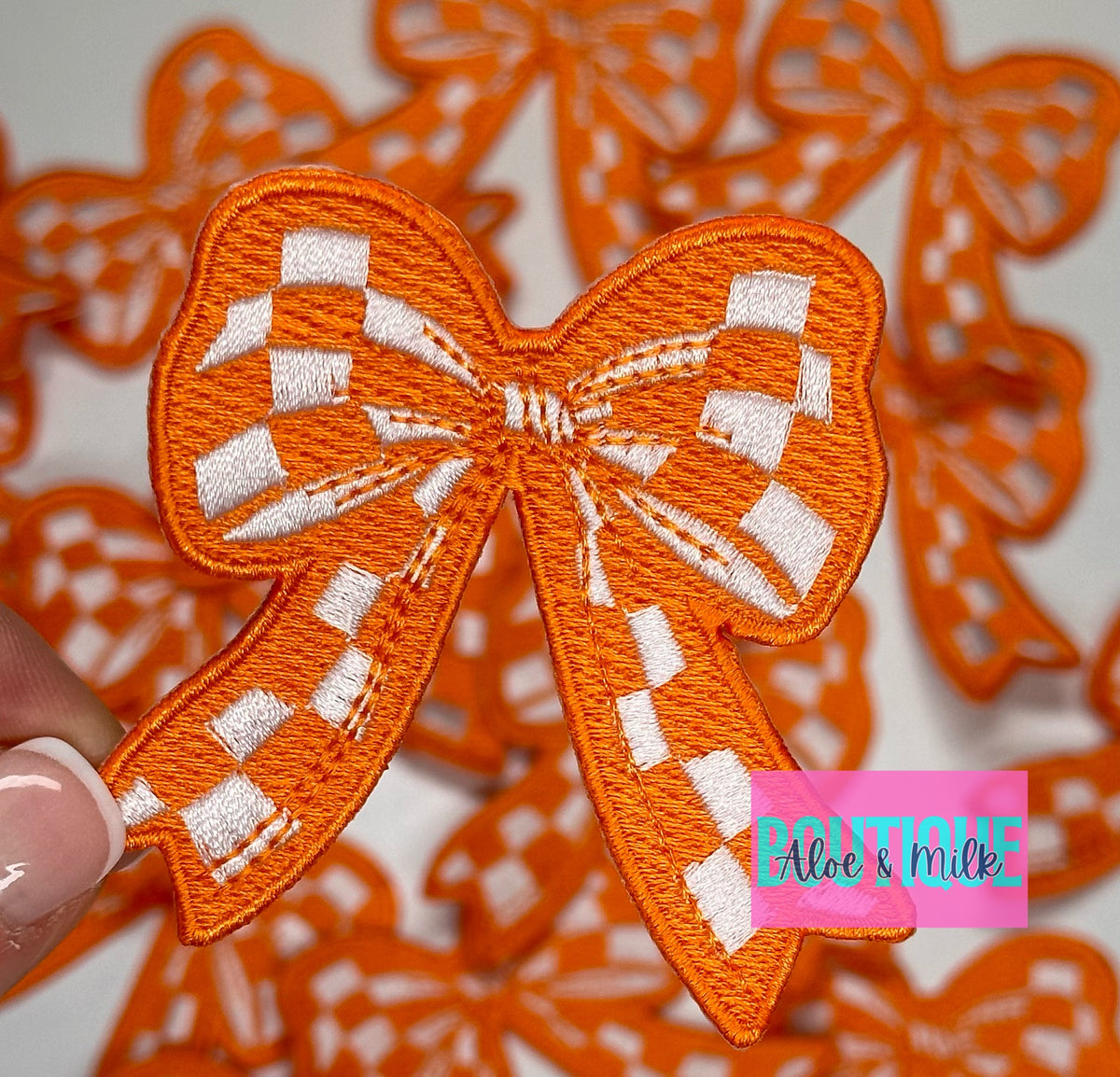 Checkered Bow embroidered patch, bow patches, checkered patch, cheer patches, game day patch