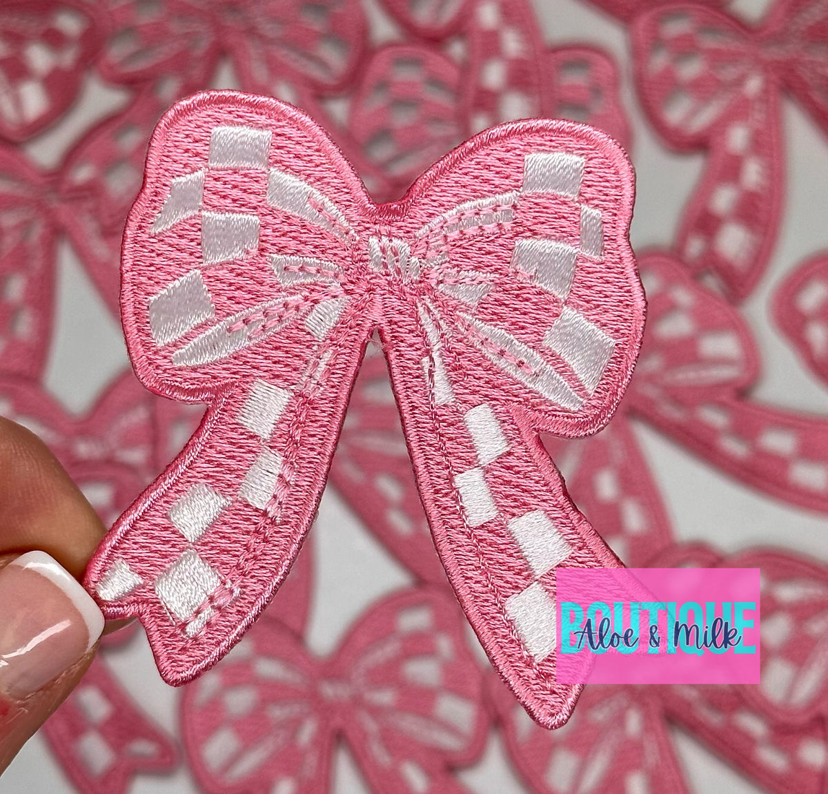 Checkered Bow embroidered patch, bow patches, checkered patch, cheer patches, game day patch