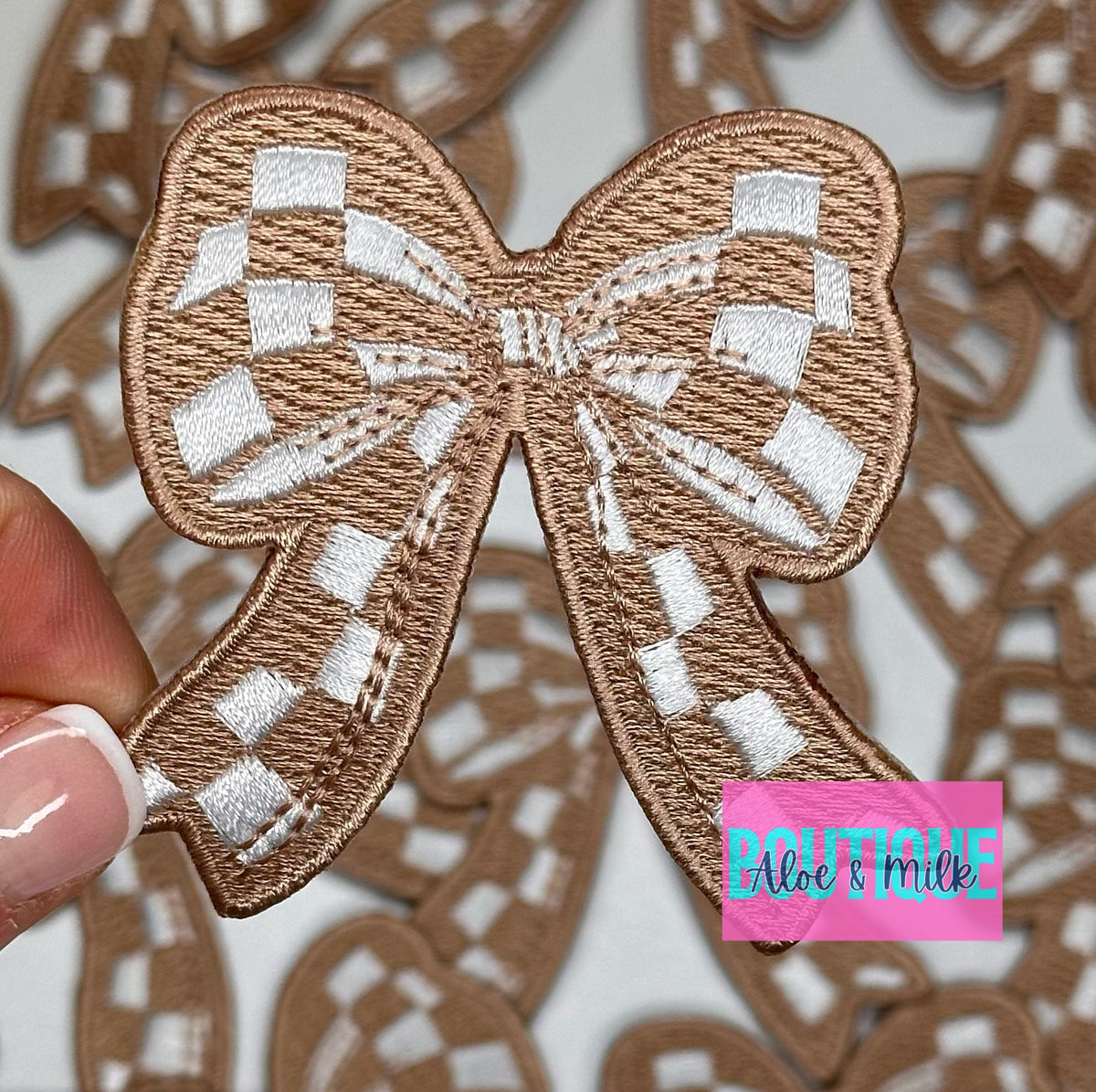 Checkered Bow embroidered patch, bow patches, checkered patch, cheer patches, game day patch