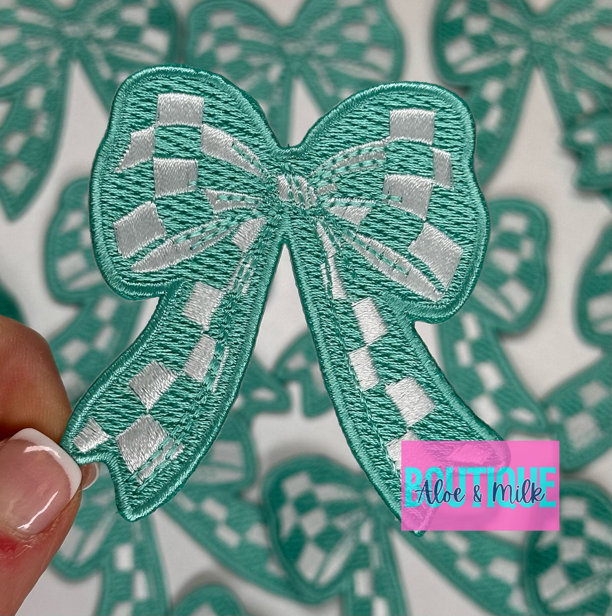 Checkered Bow embroidered patch, bow patches, checkered patch, cheer patches, game day patch