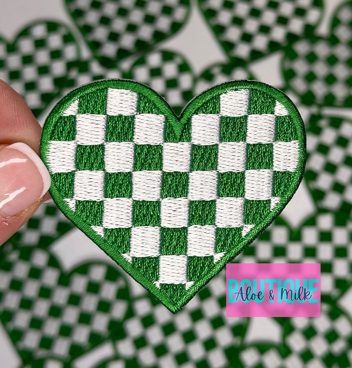 Checkered Heart Embroidered patch, heart patches, game day patches, dance patches, checkered patch