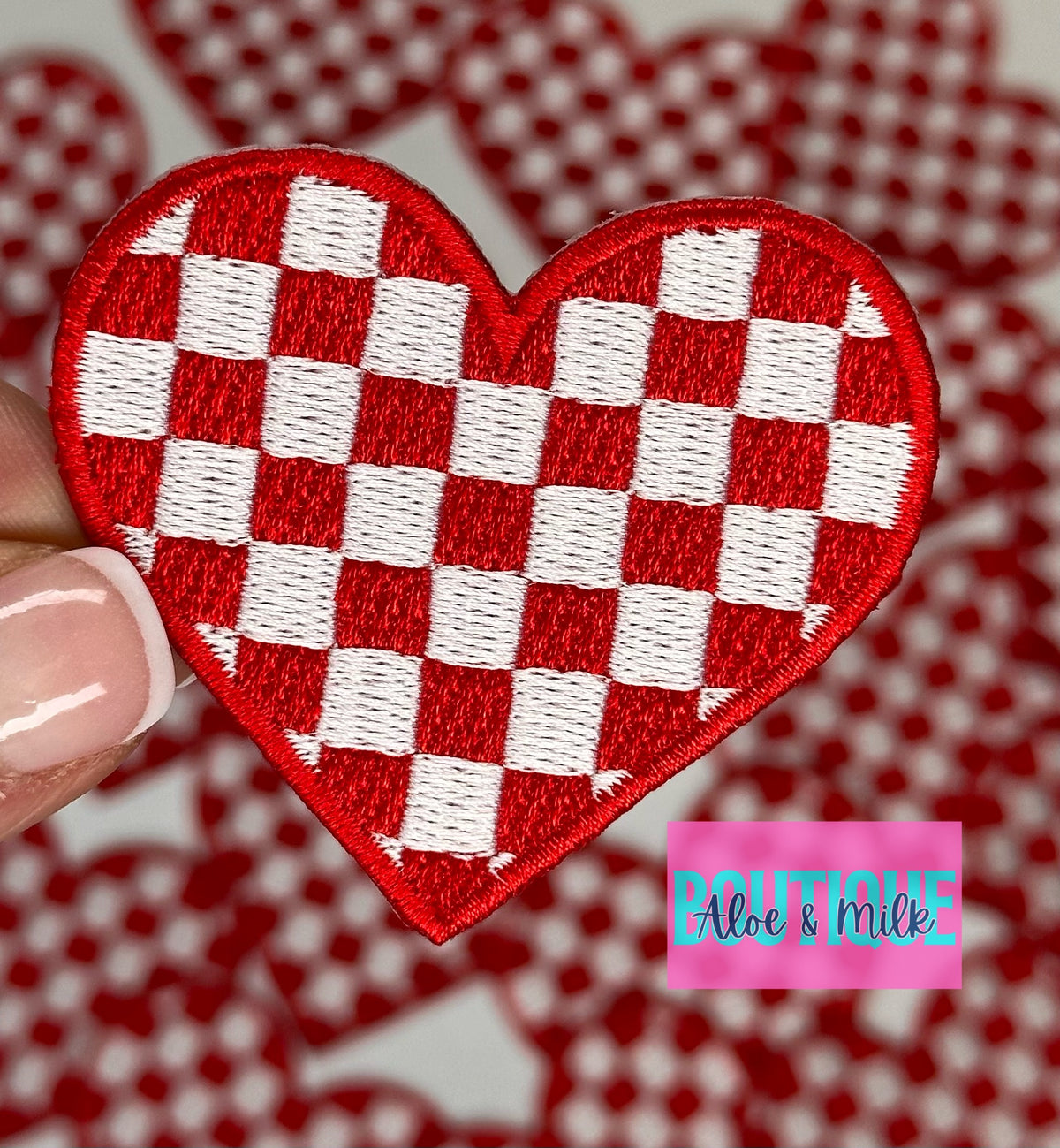 Checkered Heart Embroidered patch, heart patches, game day patches, dance patches, checkered patch