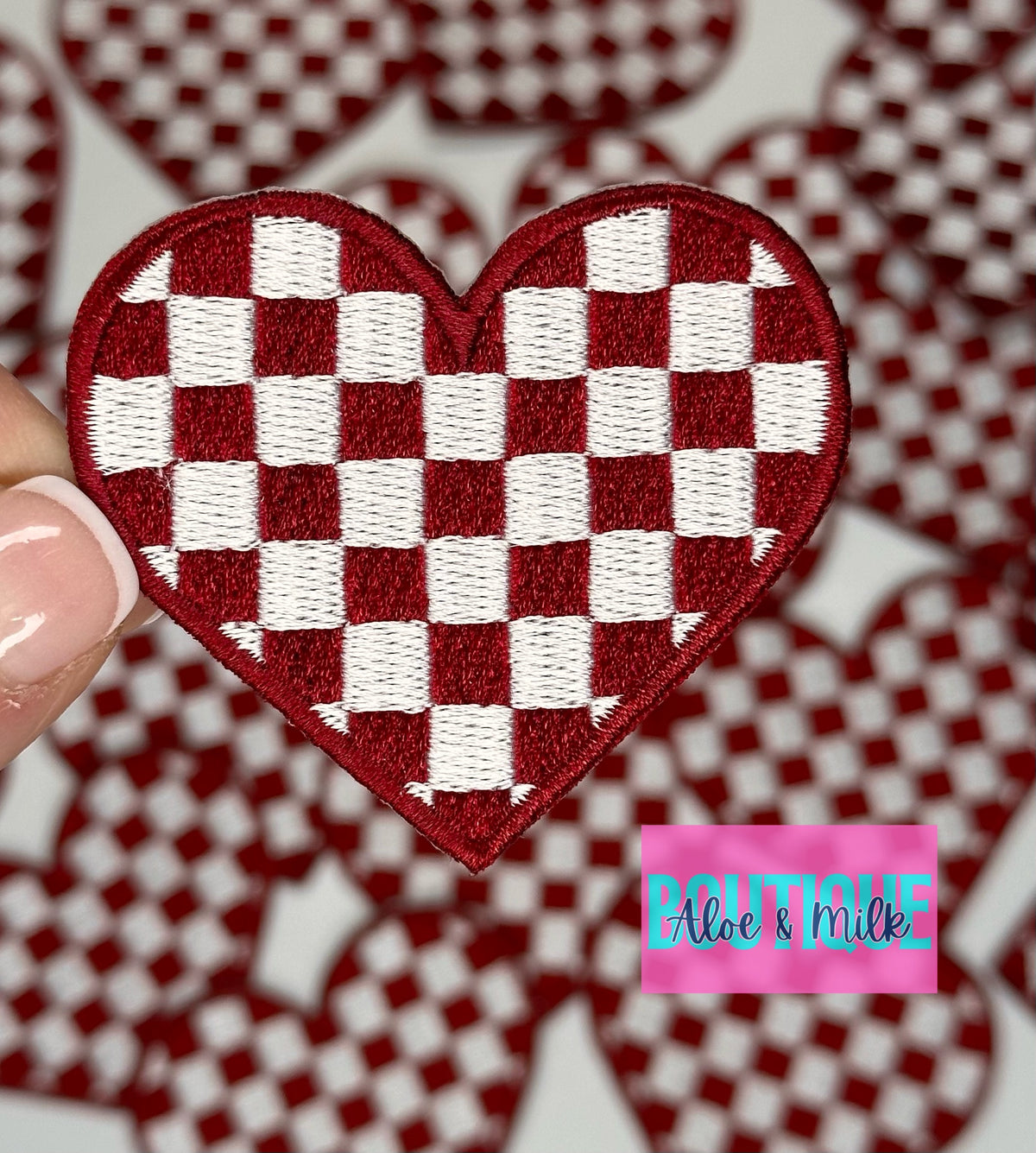 Checkered Heart Embroidered patch, heart patches, game day patches, dance patches, checkered patch