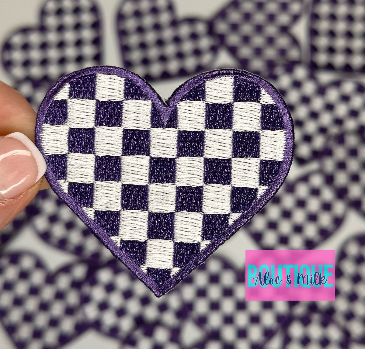 Checkered Heart Embroidered patch, heart patches, game day patches, dance patches, checkered patch