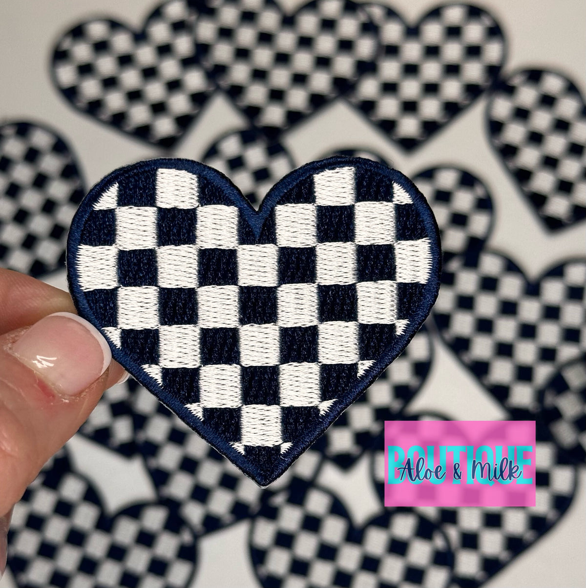 Checkered Heart Embroidered patch, heart patches, game day patches, dance patches, checkered patch