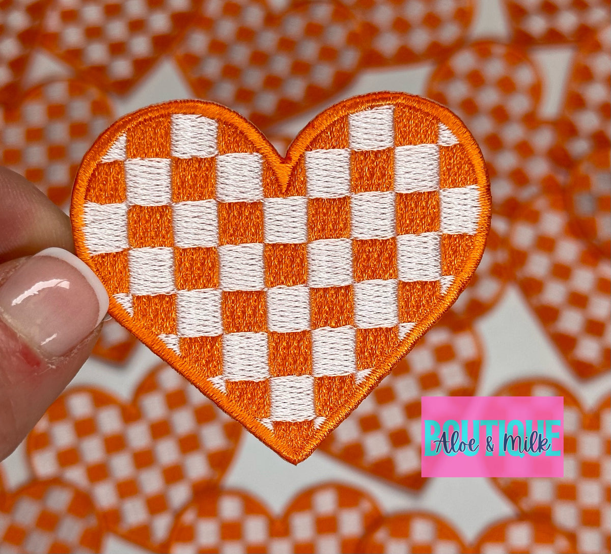 Checkered Heart Embroidered patch, heart patches, game day patches, dance patches, checkered patch