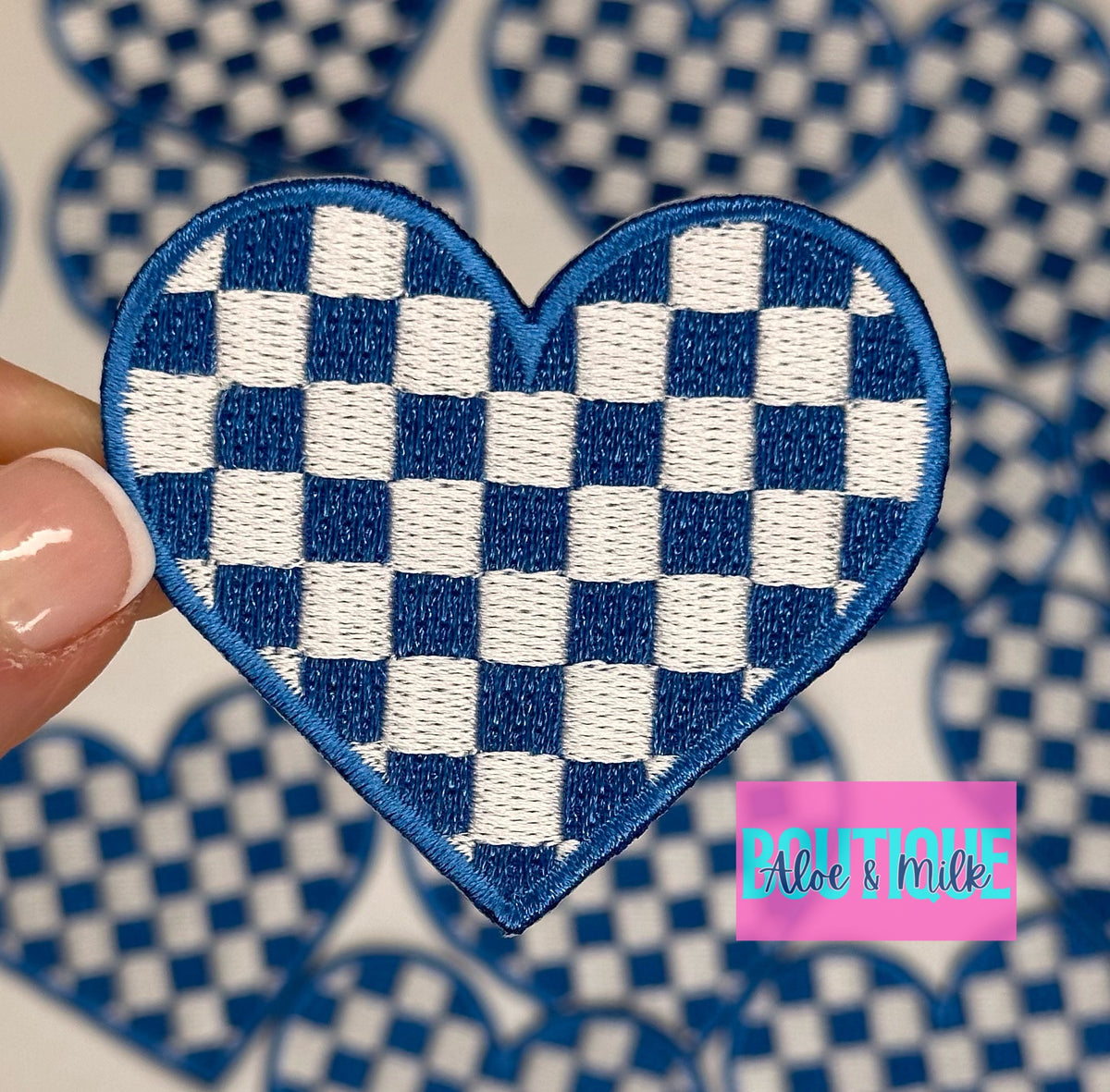 Checkered Heart Embroidered patch, heart patches, game day patches, dance patches, checkered patch