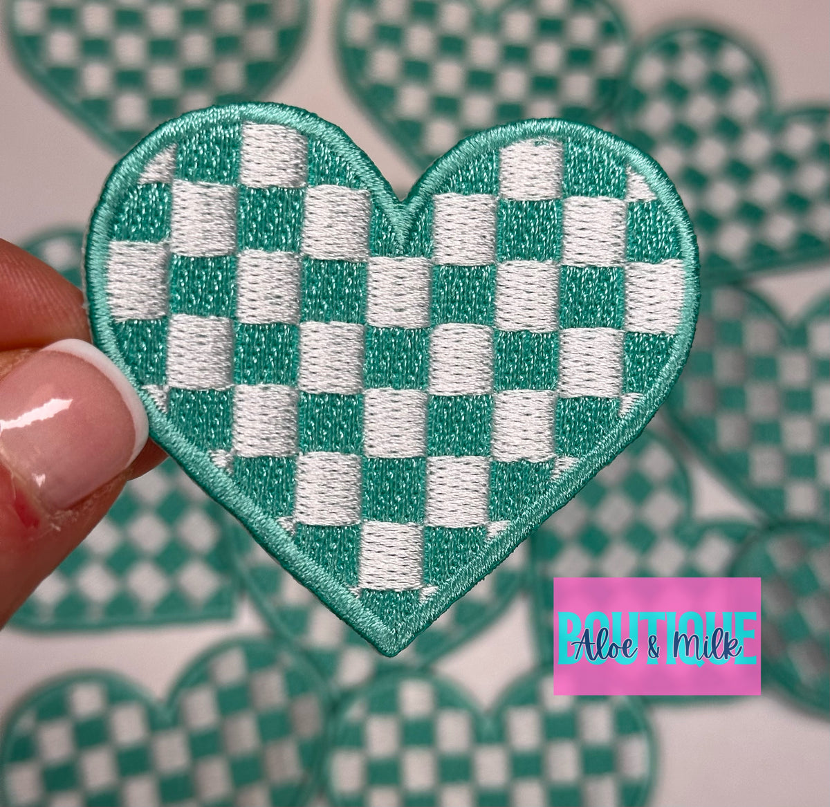 Checkered Heart Embroidered patch, heart patches, game day patches, dance patches, checkered patch