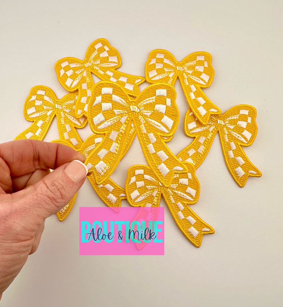 Checkered Bow embroidered patch, bow patches, checkered patch, cheer patches, game day patch