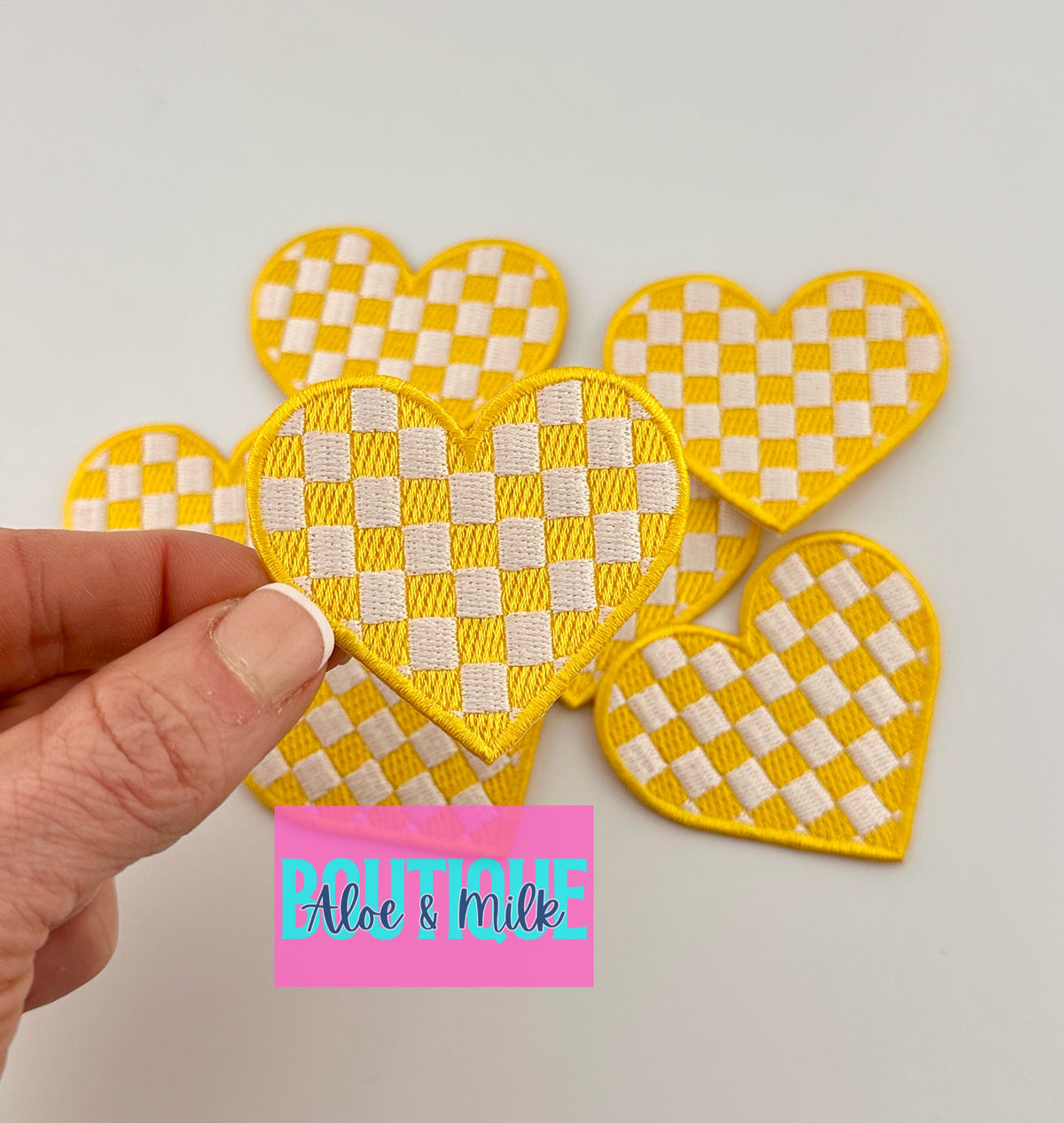 Checkered Heart Embroidered patch, heart patches, game day patches, dance patches, checkered patch