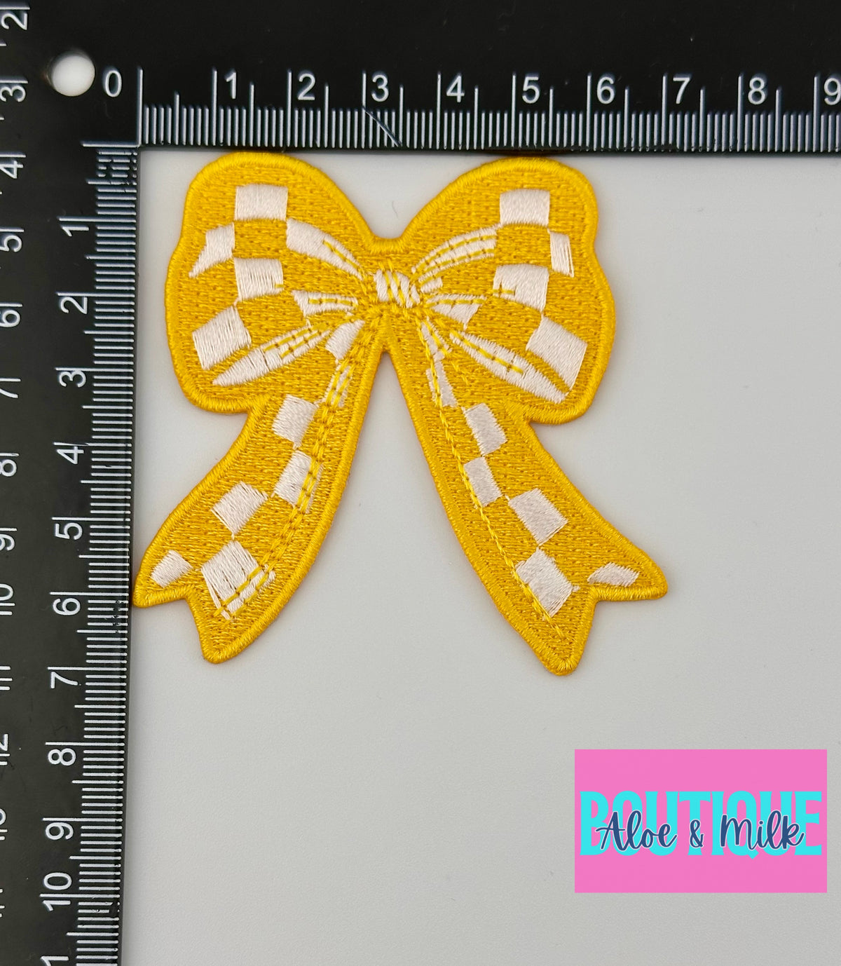 Checkered Bow embroidered patch, bow patches, checkered patch, cheer patches, game day patch