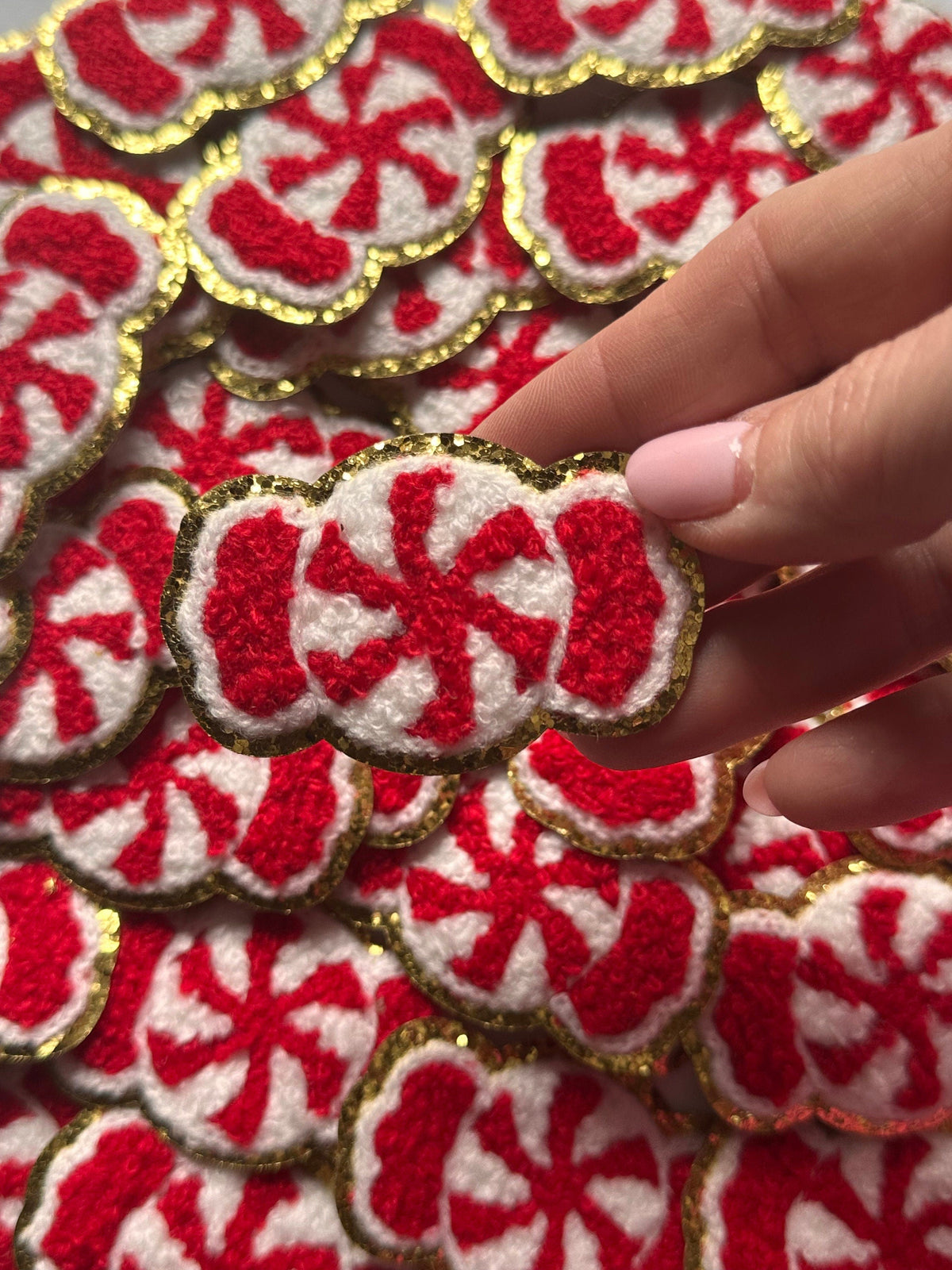 Christmas Chenille Red & White Peppermint Candy Patch, Iron On patch, Christmas patch